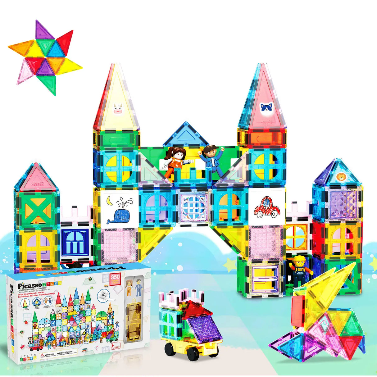 PicassoTiles Magnetic Tile Building Set 350pc