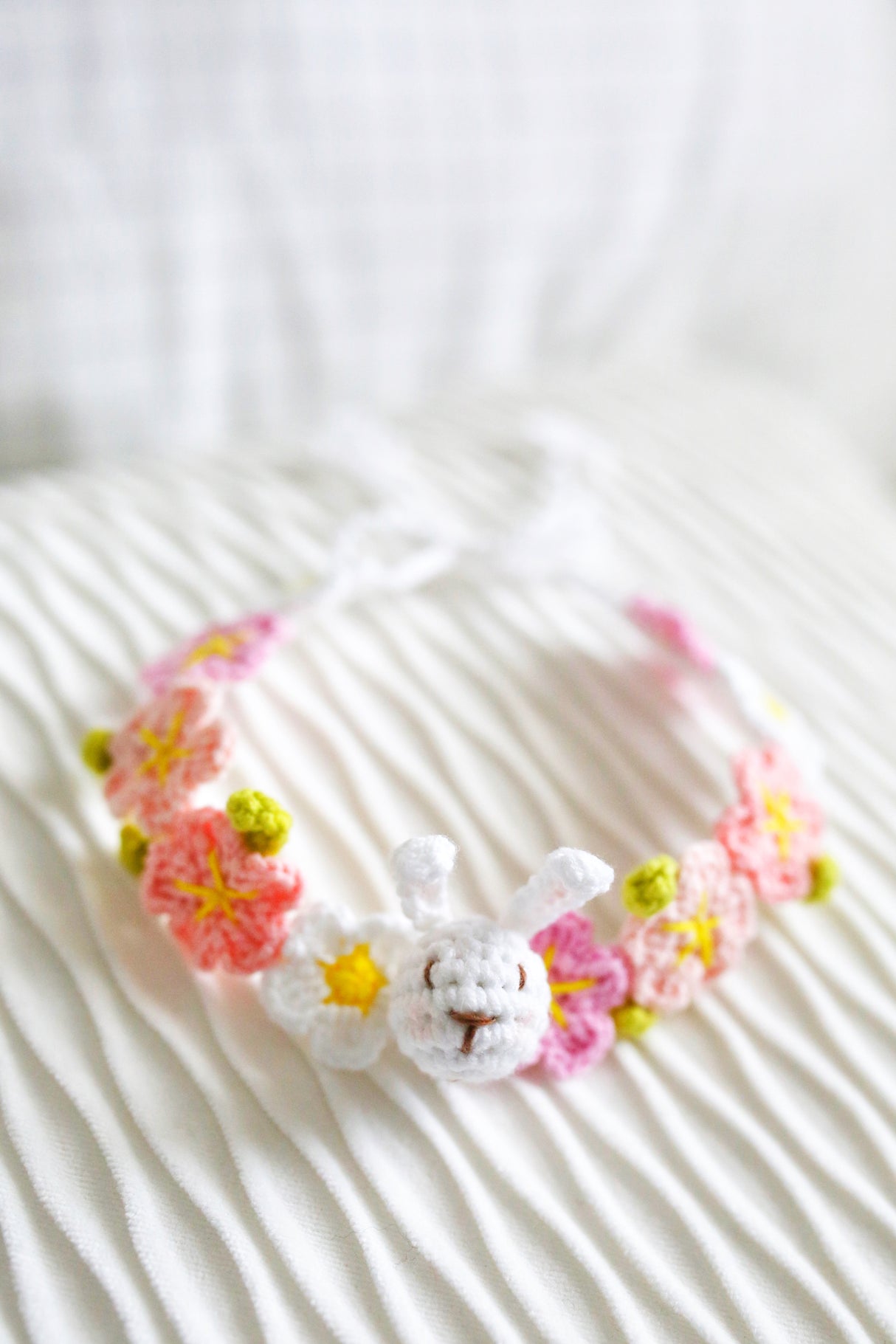 Design & Delight Gifts Crochet Bib/Collar - Blossom Bunny 🌸🐰💖