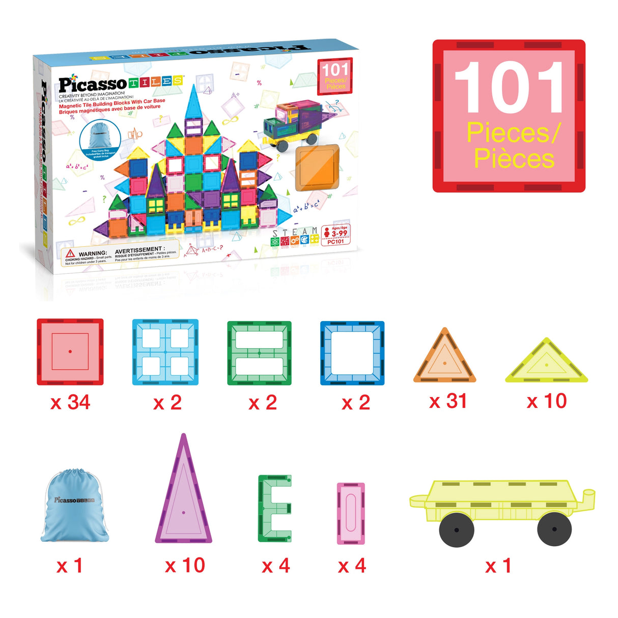 PicassoTiles Magnetic Tile Building Blocks 101pc