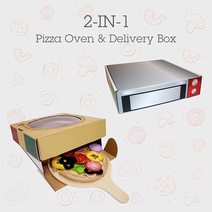 Hape Perfect Pizza Wooden Playset Kids Kitchen Pizza Oven & Delivery Box