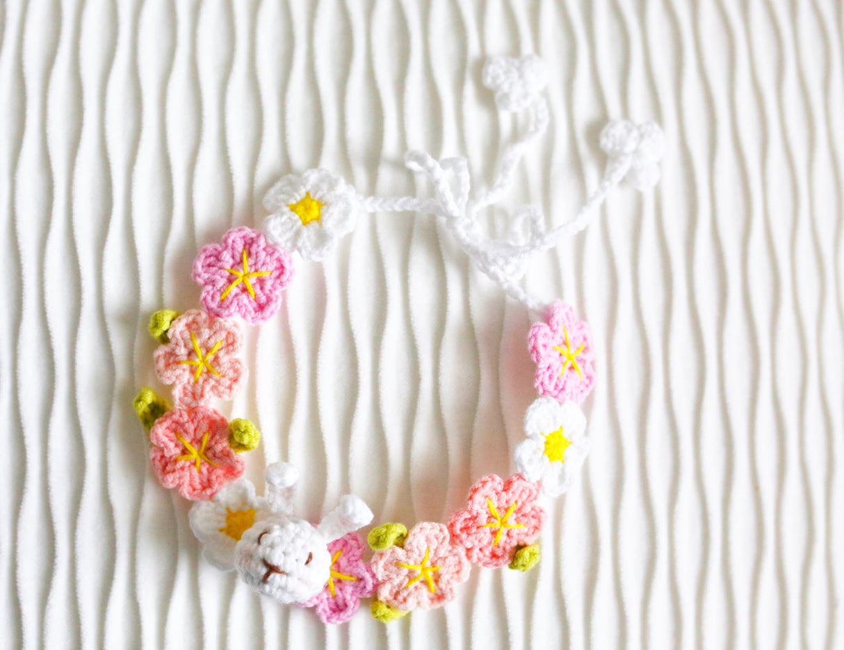 Design & Delight Gifts Crochet Bib/Collar - Blossom Bunny 🌸🐰💖