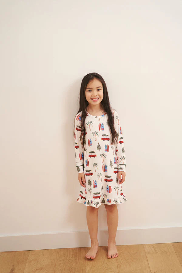 Bambi & Birdie Long Sleeve Ruffled Sleep Dress - CALI CHRISTMAS