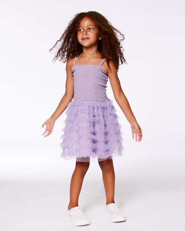 Deux par deux Smocked Dress With Frilled Mesh Skirt Old Mauve