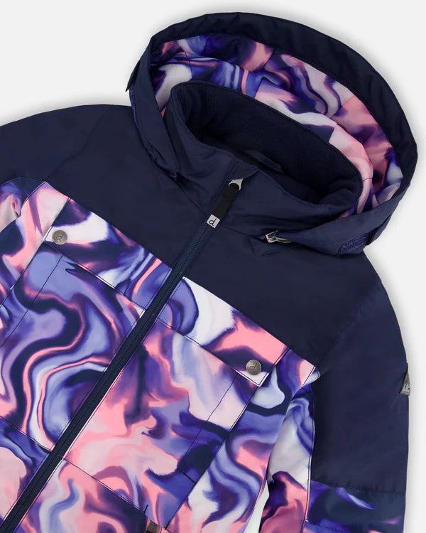 Deux Par Deux One-Piece Teknik Snowsuit Pink And Blue Marble