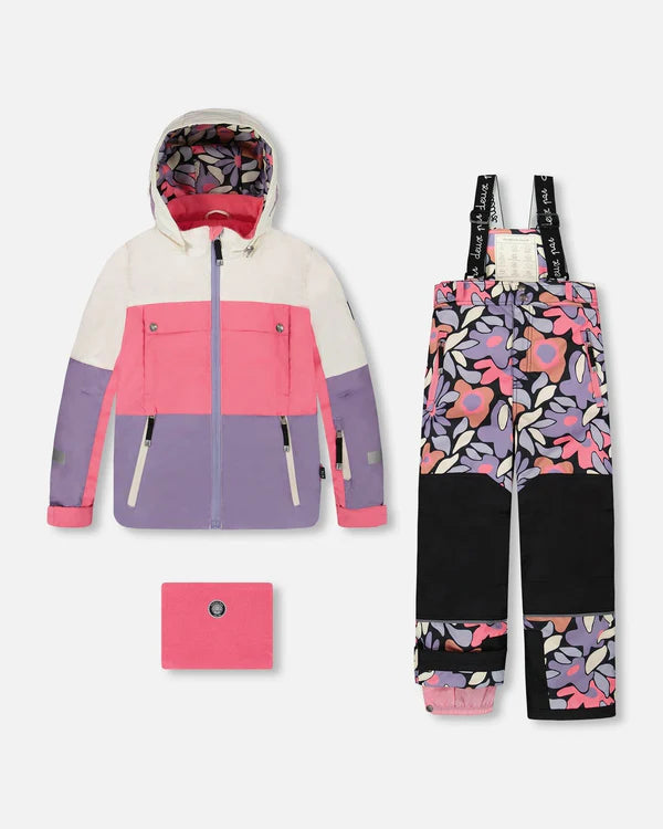 Deux Par Deux Two-Piece Teknik Snowsuit Black Retro Flower Print