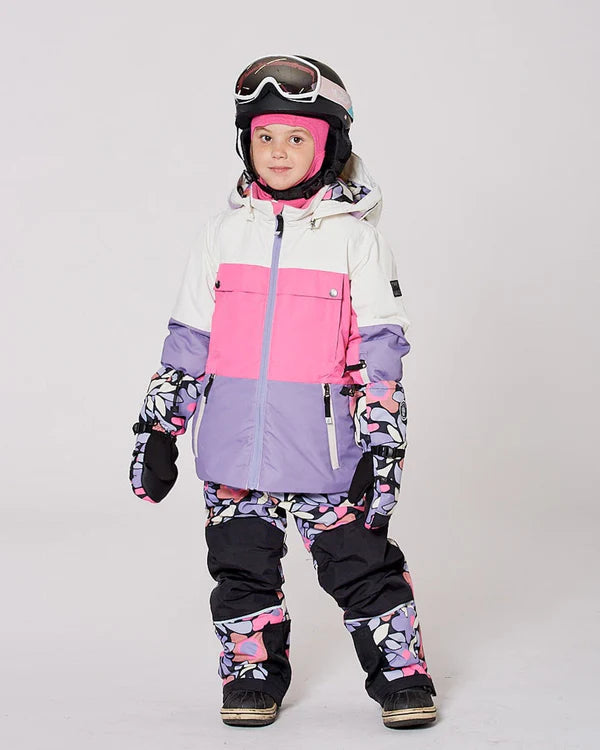 Deux Par Deux Two-Piece Teknik Snowsuit Black Retro Flower Print
