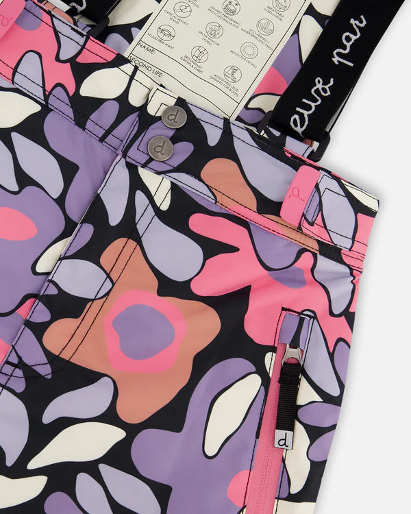 Deux Par Deux Two-Piece Teknik Snowsuit Black Retro Flower Print