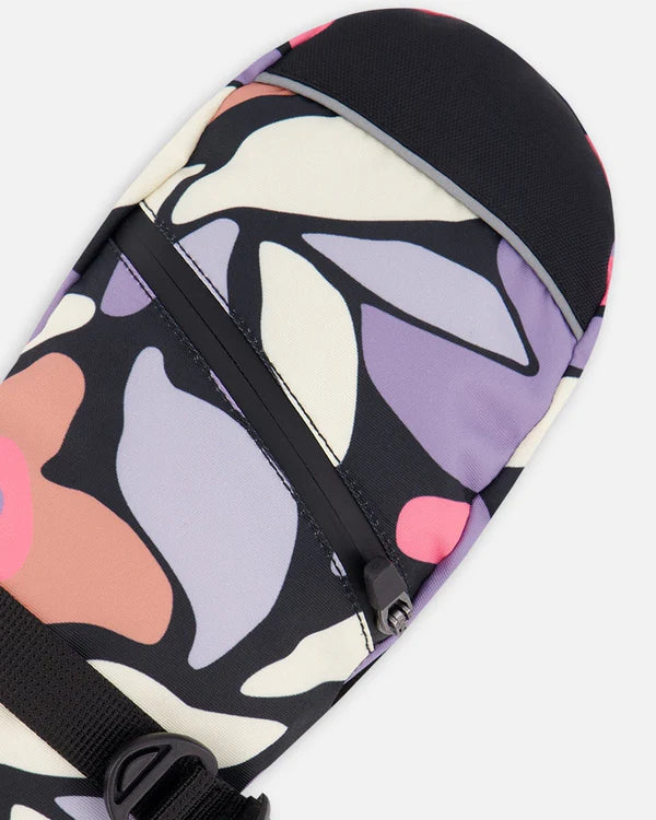 Deux Par Deux Winter Mittens Teknik Black Retro Flower Print