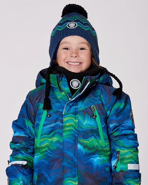 Deux Par Deux Lined Peruvian Knit Pompom Hat Blue And Green