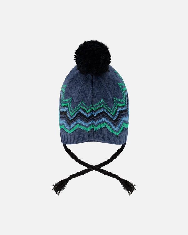 Deux Par Deux Lined Peruvian Knit Pompom Hat Blue And Green