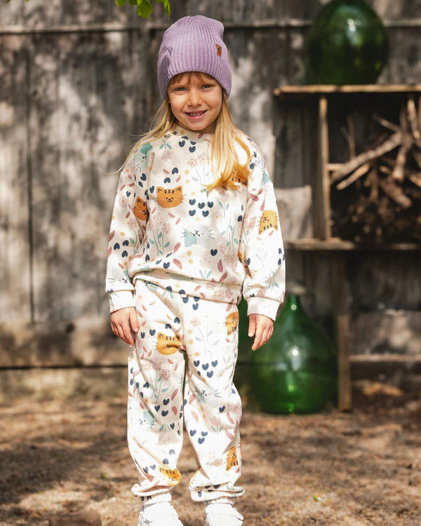 deux par deux Glittering French Terry Sweatpant - Beige Cat Print