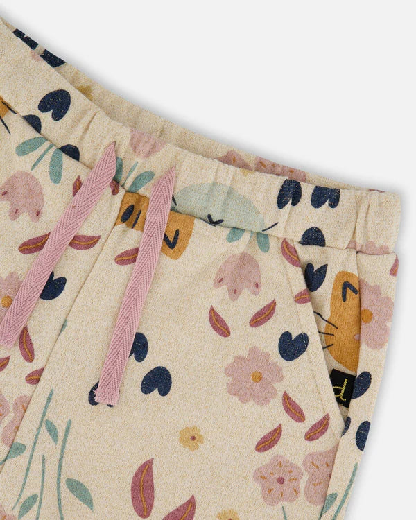 deux par deux Glittering French Terry Sweatpant - Beige Cat Print