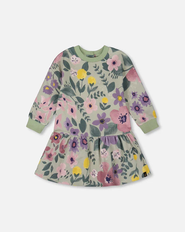 deux par deux Stretch Fleece Dress Sage Floral