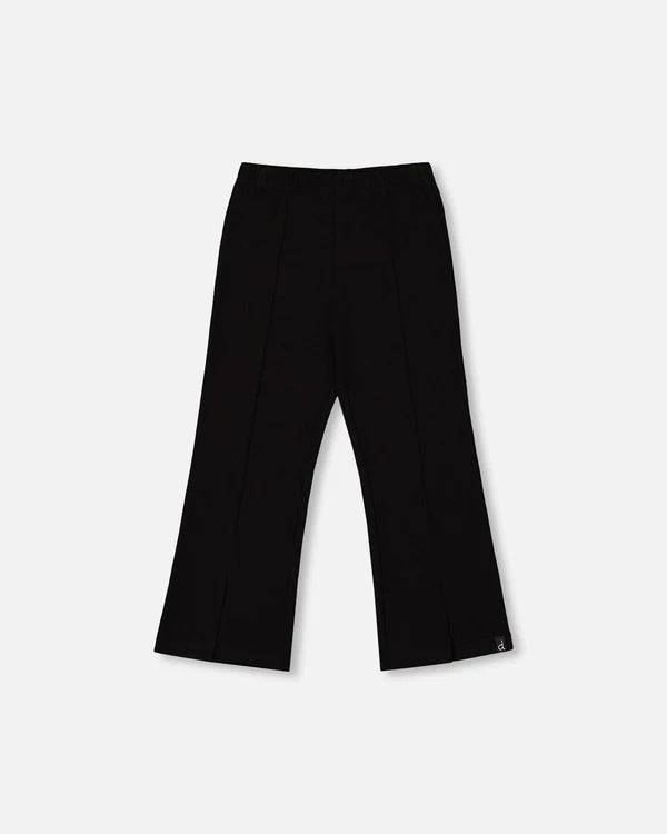 Deux Par Deux Ribbed Leggings Bootleg With Slit Black