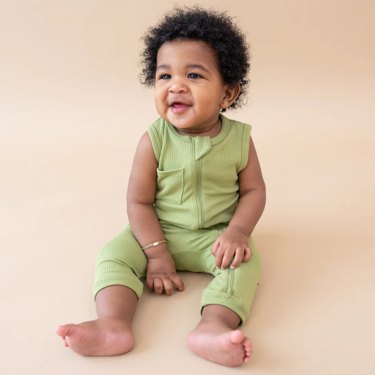 Kyte Baby Ribbed Zippered Sleeveless Romper - Honu