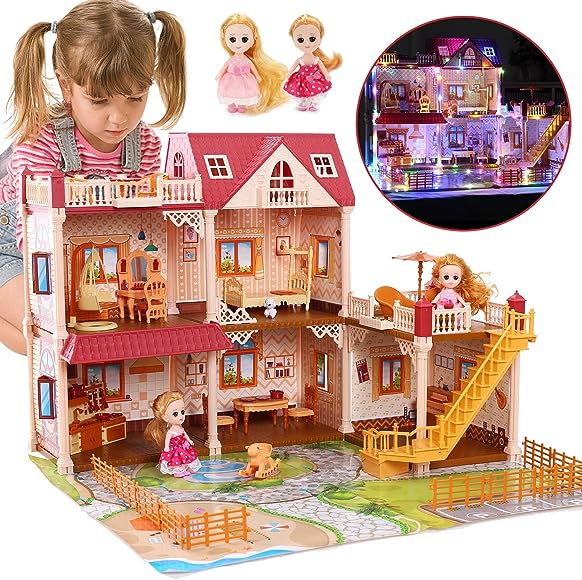 Cute Stone DIY 5-Room Dollhouse Playset