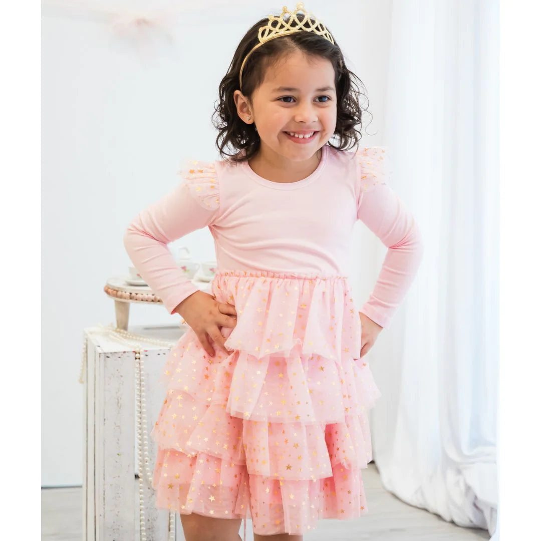 Sweetwink Pink Princess Tiered Long Sleeve Tutu Dress