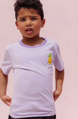 Whistle & Flute Kawaii Pineapple Striped T-Shirt - Purple
