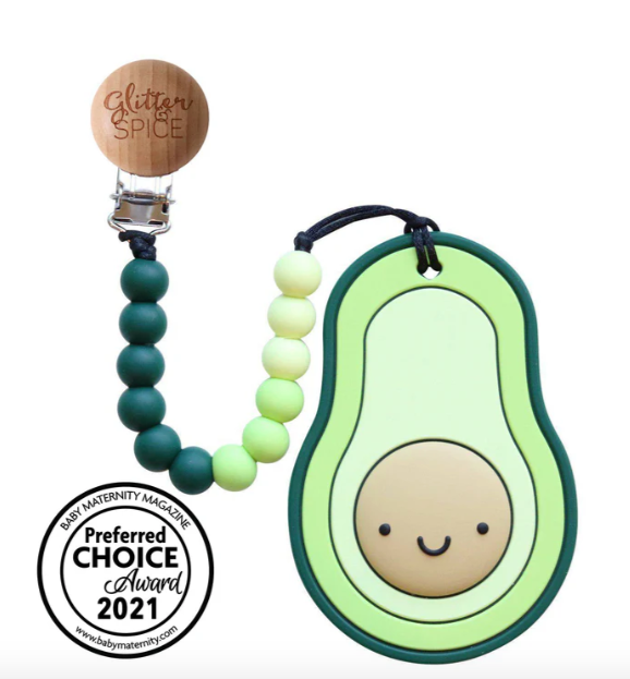 Glitter and Spice Whistle & Flute Avocado Silicone Teether