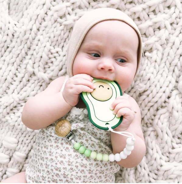 Glitter and Spice Whistle & Flute Avocado Silicone Teether