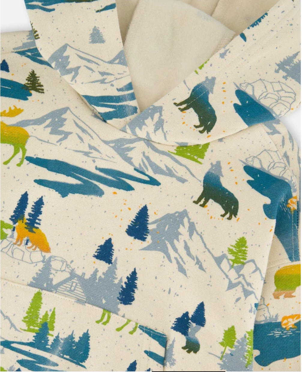 Deux Par Deux Printed Hooded Fleece Sweatshirt Beige