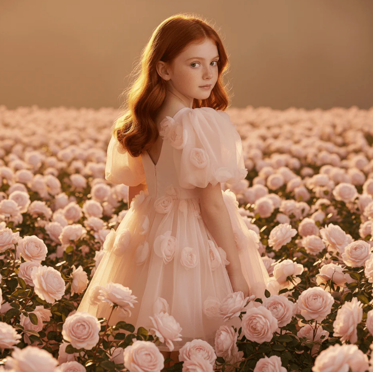 DOLLY The Rose Garden Tulle V-Back Puff Dress - Dollypink