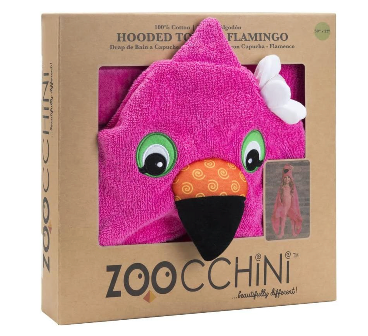 Zoocchini Toddler Hooded Towel - Flamingo