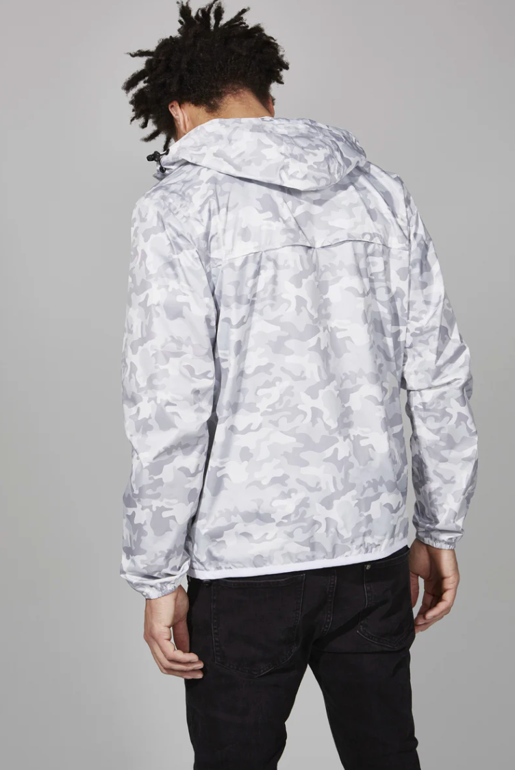 O8 Men's Full-Zip Packable Rain Jacket and Windbreaker - White Camo