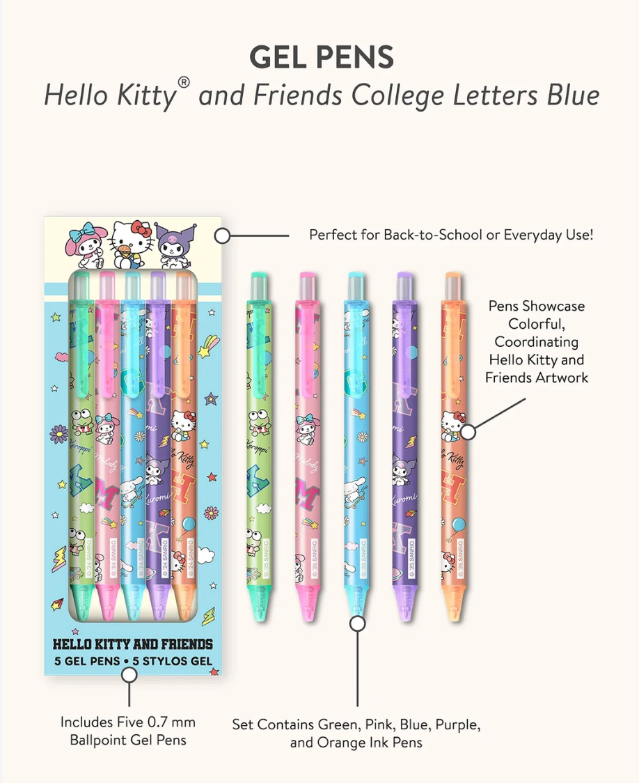 Sanrio Hello Kitty and Friends College Letters Blue Gel Pen Set