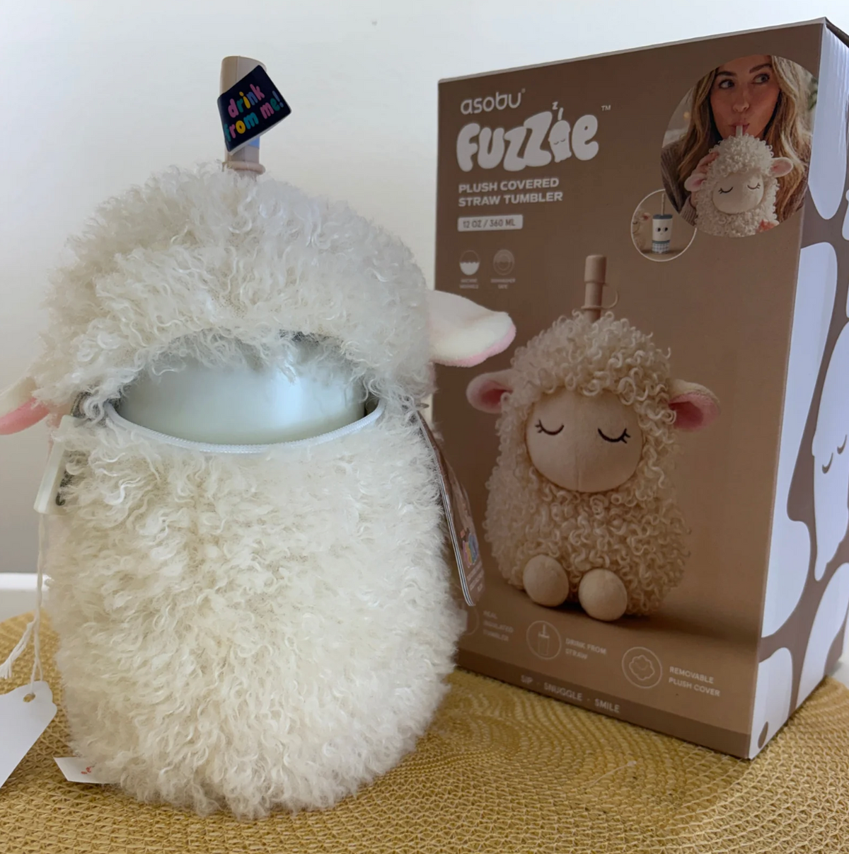 Asobu Fuzzie Plush Covered Straw Tumbler - Floof the Sheep