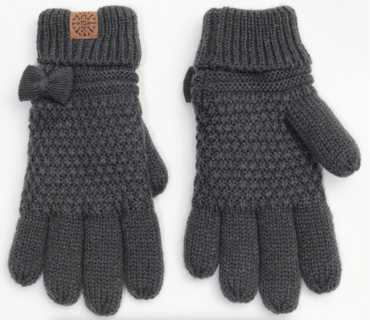 Calikids Girls Knit Bow Gloves - Iron (4-6Y)