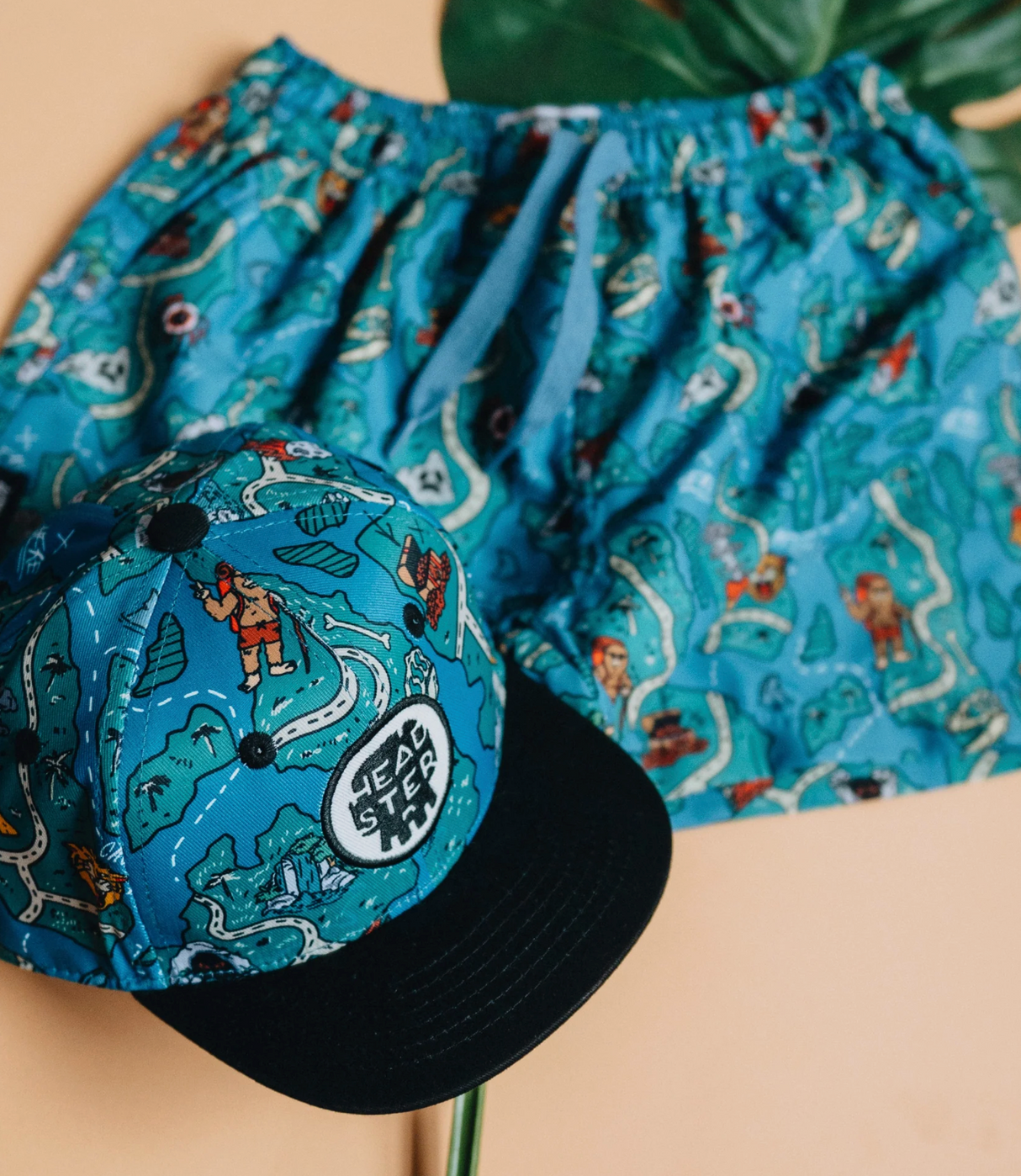 Headster Treasure Map Snapback Cap - Teal Steal