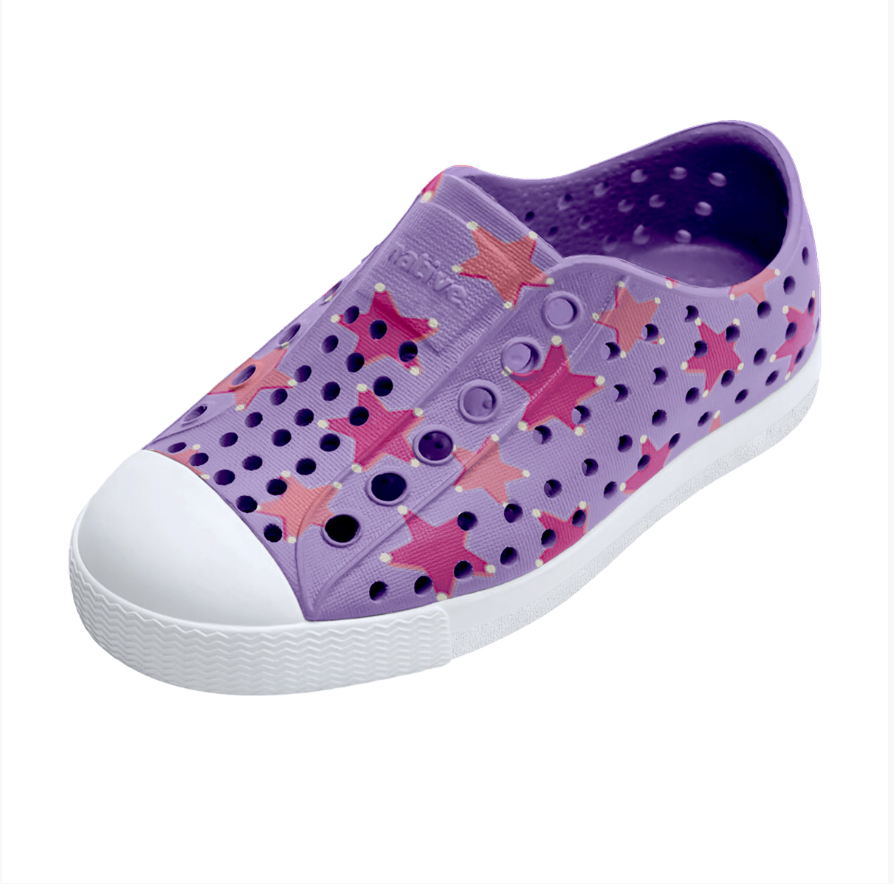 Native Jefferson Print Shoes - Taro Purple/ Shell White/ Flamingo Star Badge