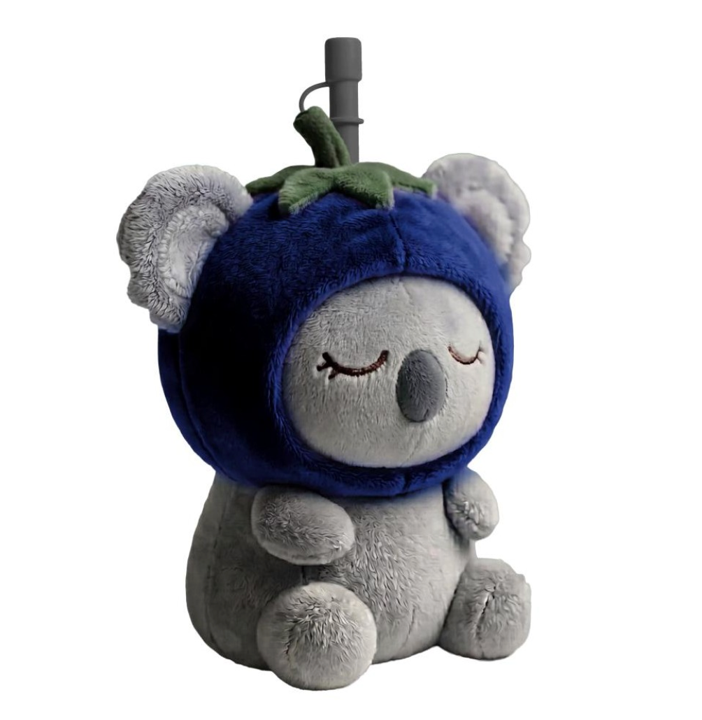 Asobu Fuzzie Plush Covered Straw Tumbler - Blue the Koala