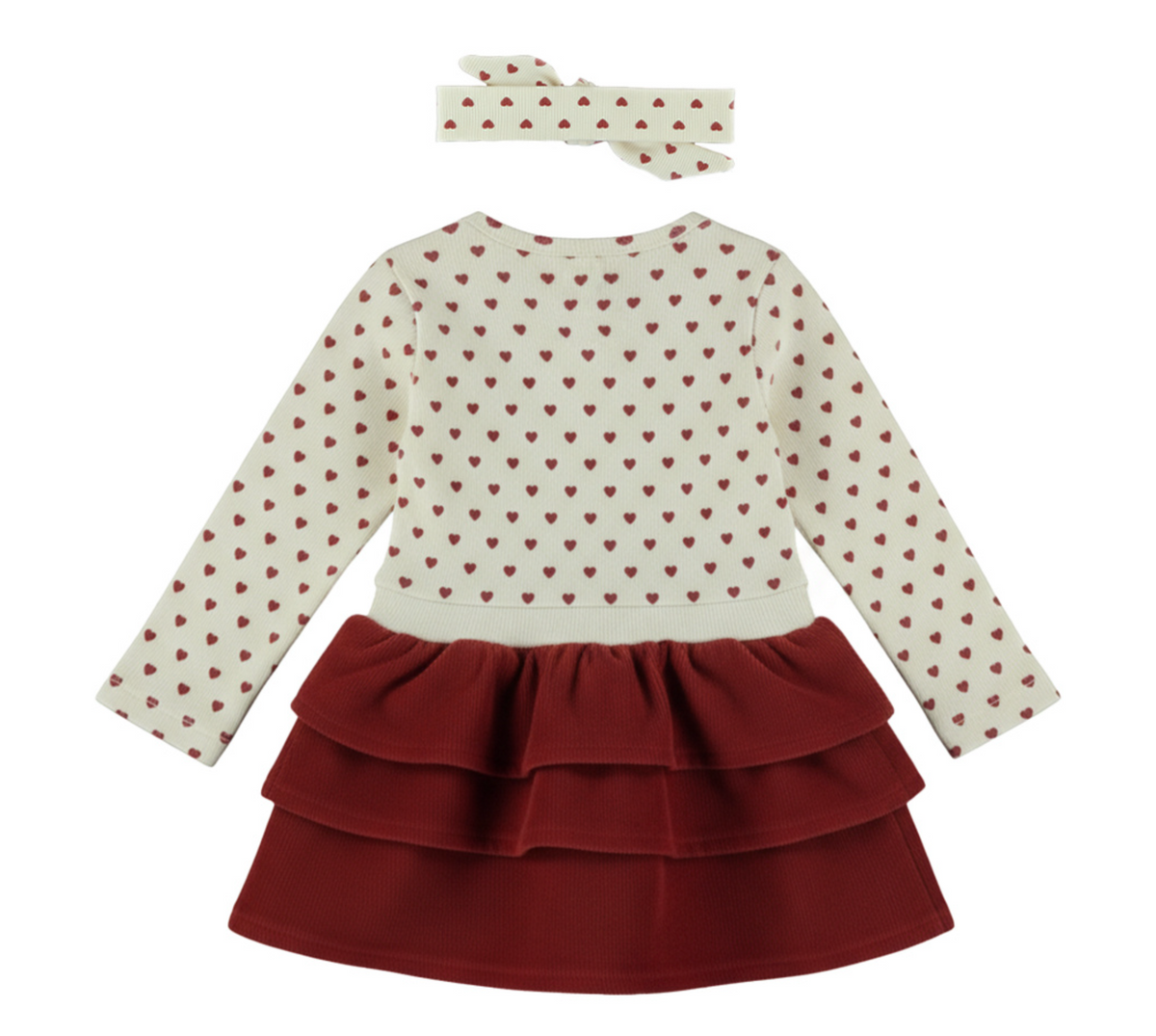 Dirkje Girls’ Set - Off-White and Red Dress, Hairband with Hearts