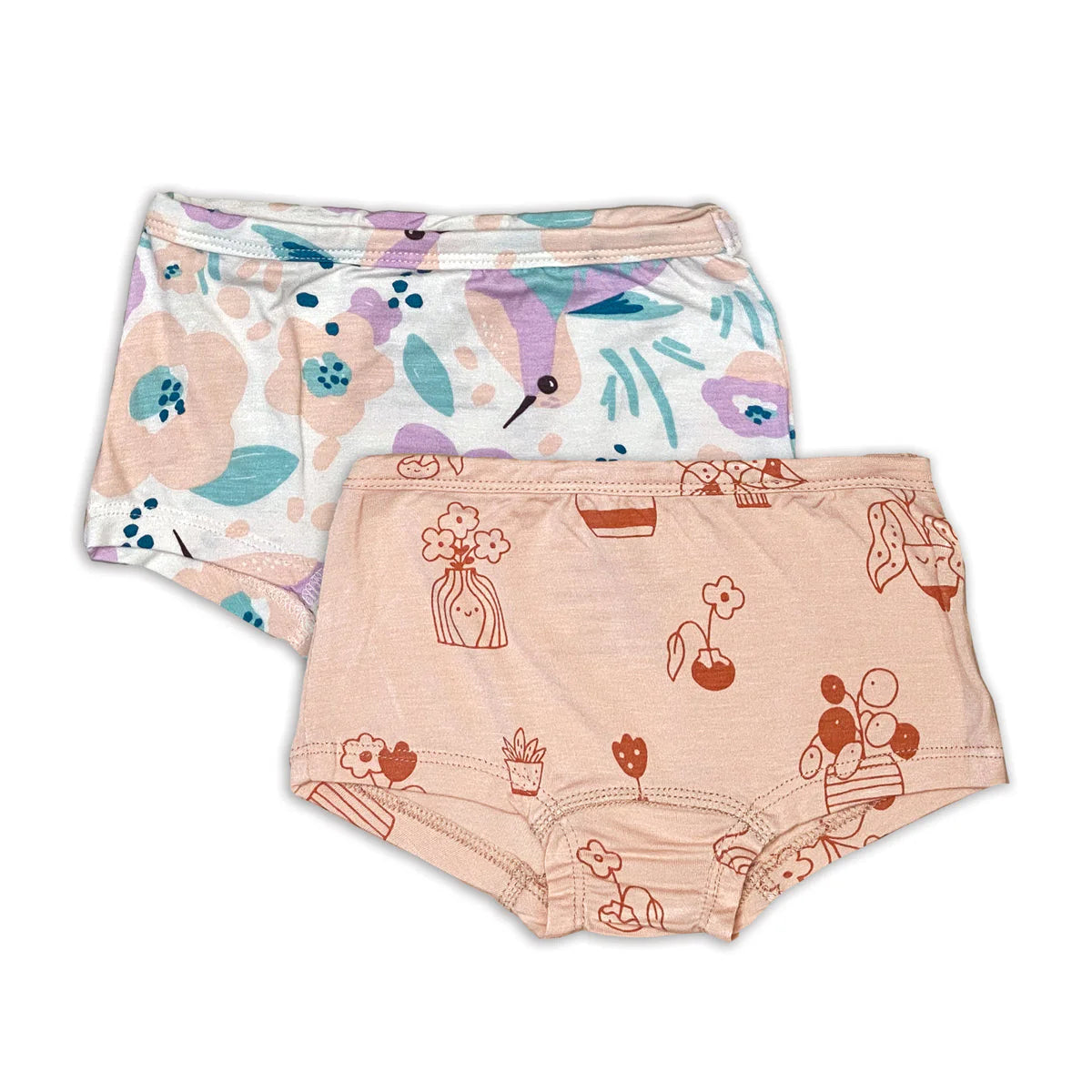 Silkberry Bamboo Boyshorts Underwear 2 Pack - Hummingbird Garden/Plantastic