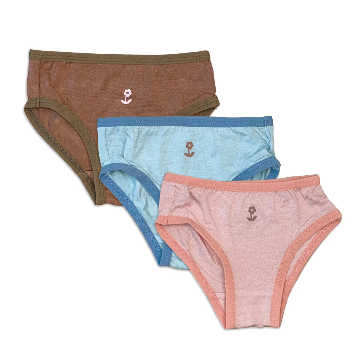 Silkberry Bamboo Girls Bikini Underwear 3 Pack - Teatime Pink/Sky/Beaver Fur