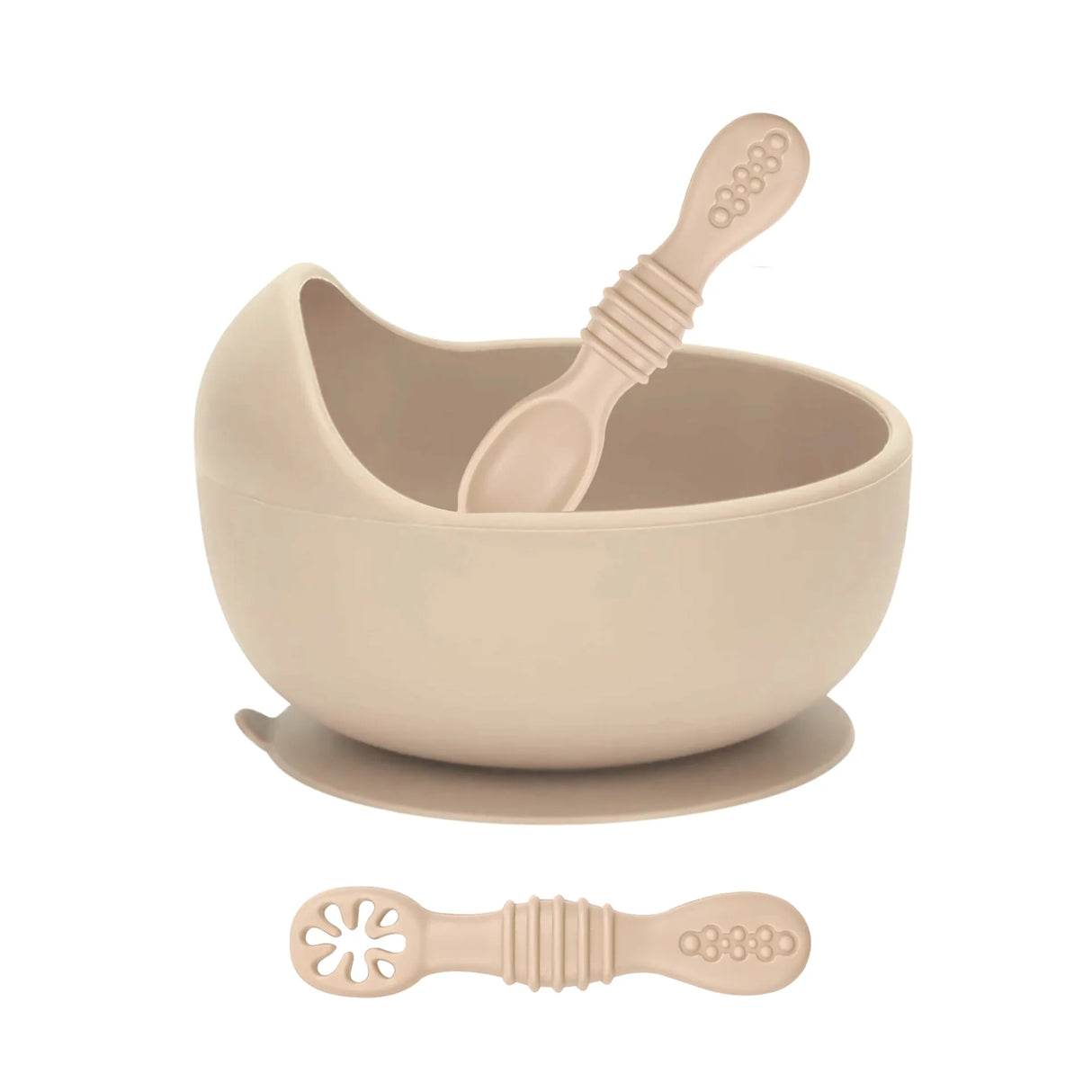 Suction Bowl & Training Spoons - Almond