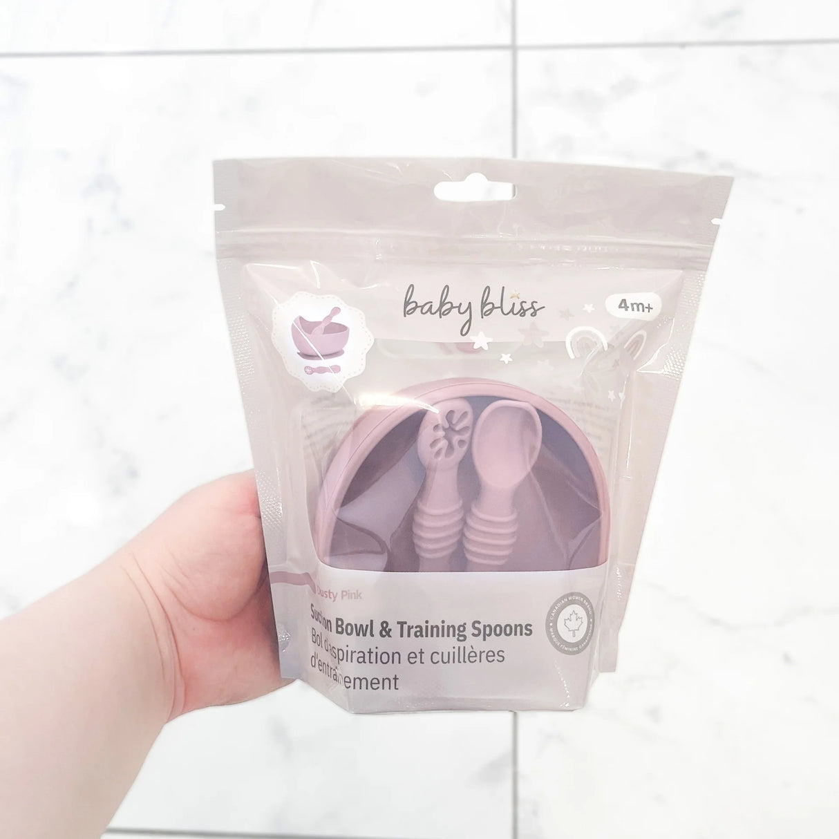 Suction Bowl & Training Spoons - Dusty Pink