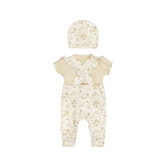 Dirkje Girls' Baby Set Shirt Dungarees Hat Off-White
