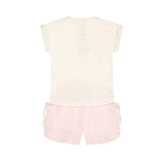 Dirkje Girls' Co-Ord Set Shirt Shorts Light Pink Off-White