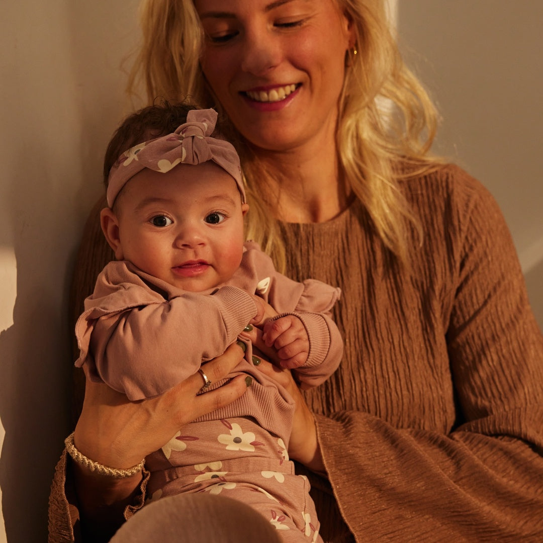 Dirkje Girls' Set Sweater Trousers Hairband Soft Pink Flower