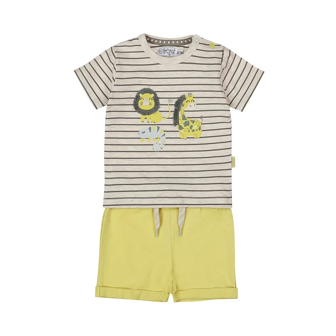 Dirkje boys baby T-shirt shorts set - light yellow animals
