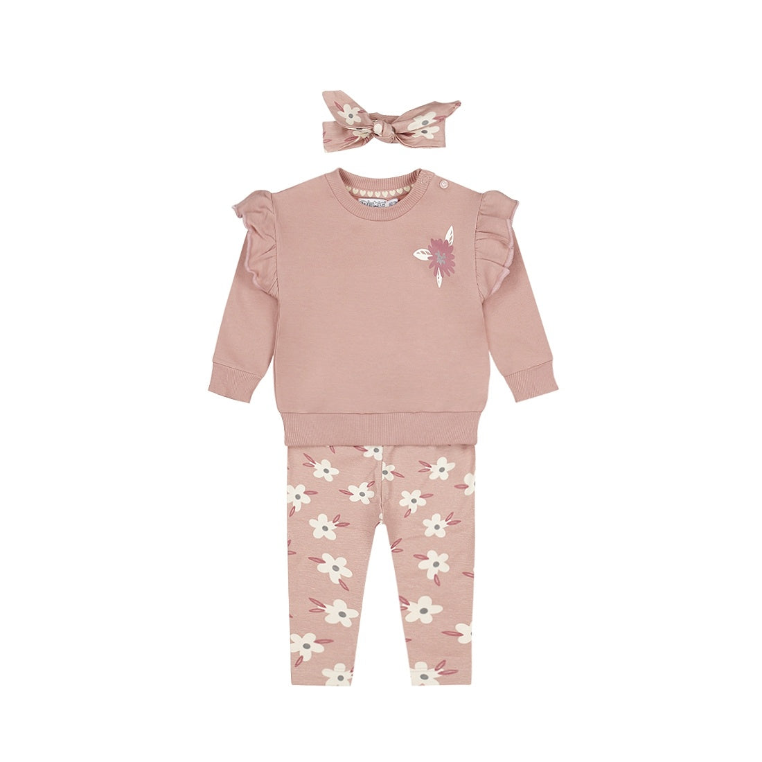 Dirkje Girls' Set Sweater Trousers Hairband Soft Pink Flower