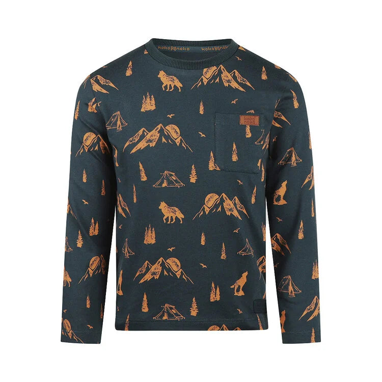 Koko Noko Boys‘ Long-Sleeved Top Steel Blue Camel Print