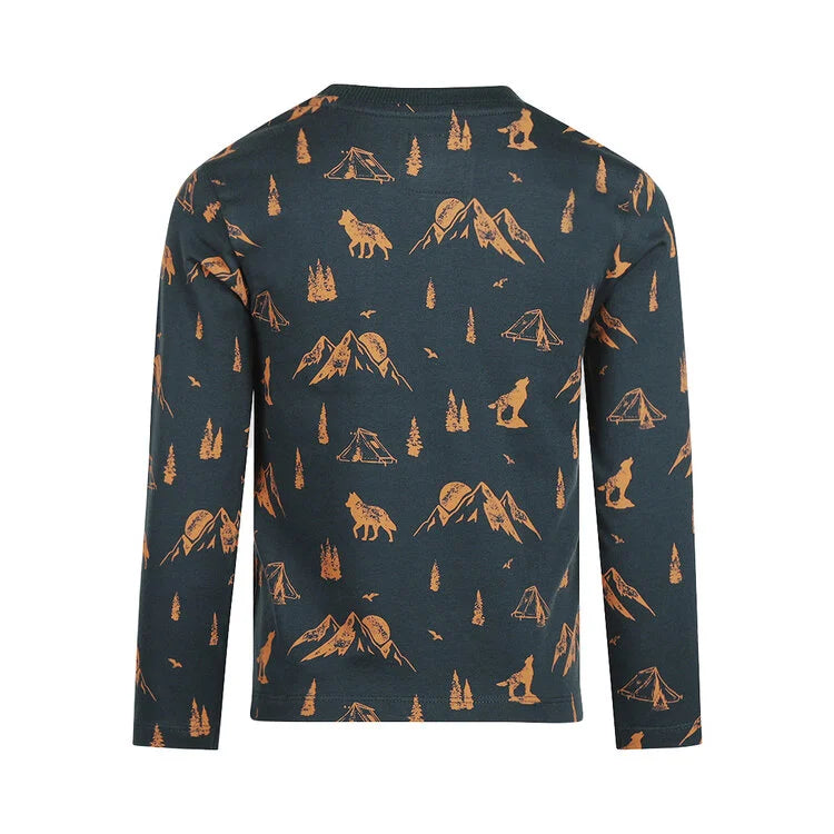 Koko Noko Boys‘ Long-Sleeved Top Steel Blue Camel Print
