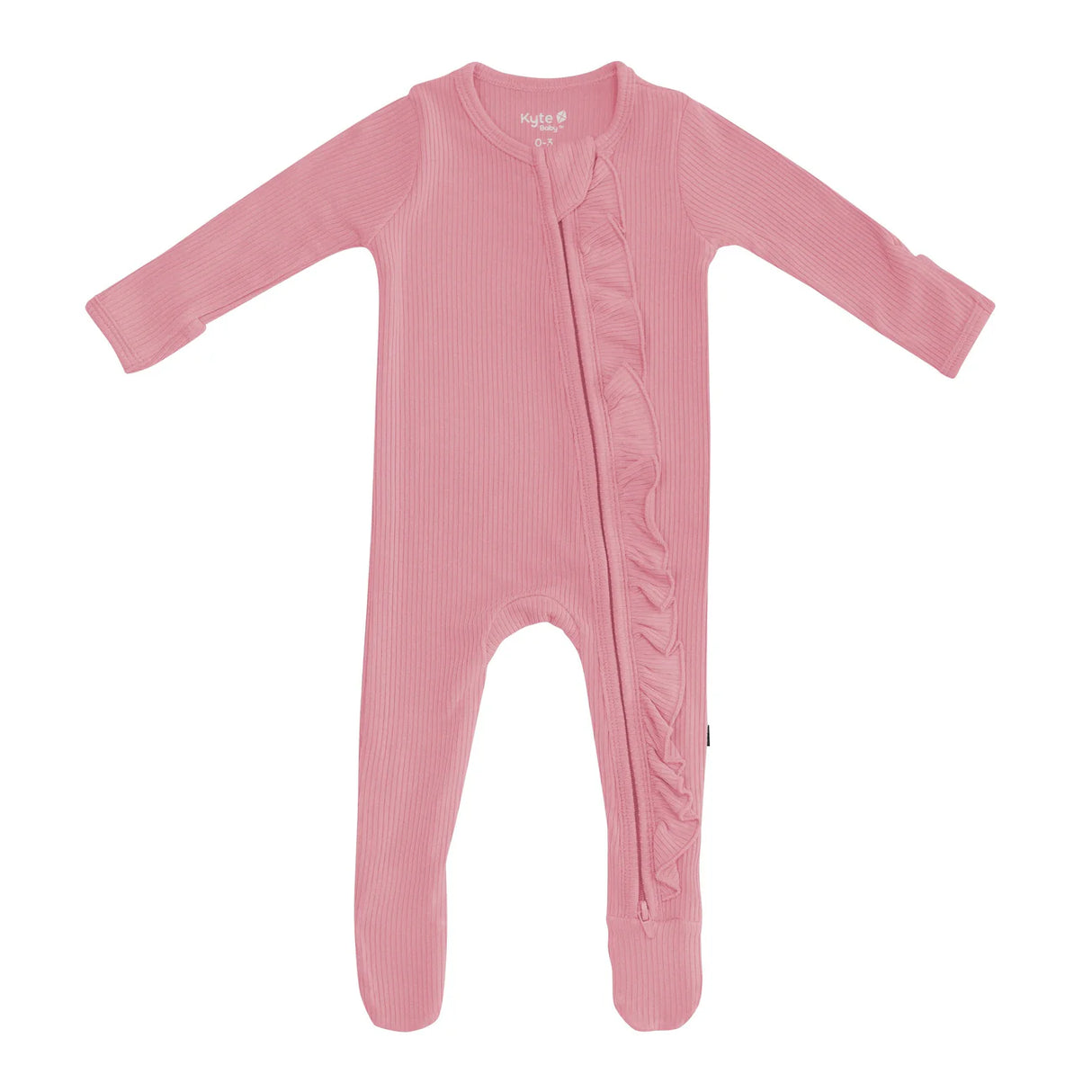 Kyte Baby Ribbed Ruffle Zipper Footie - Apple Blossom