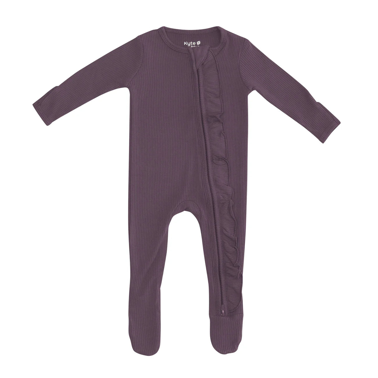 Kyte Baby Ribbed Ruffle Zipper Footie - Currant