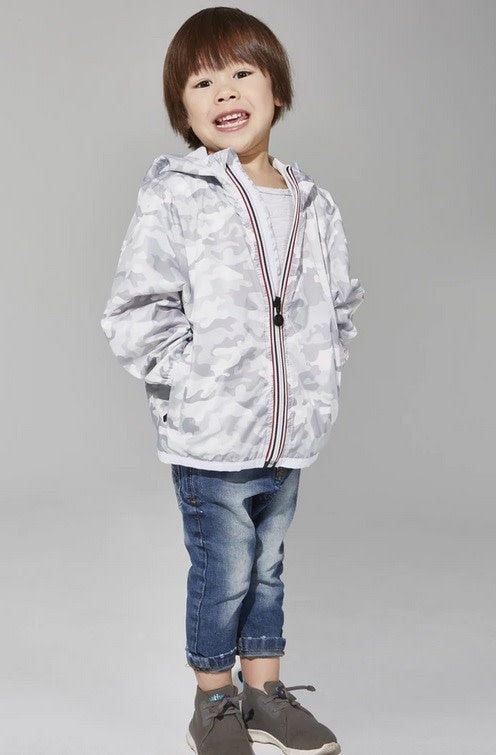 O8 Kids White Camo Full Zip Light Packable Rain Jacket