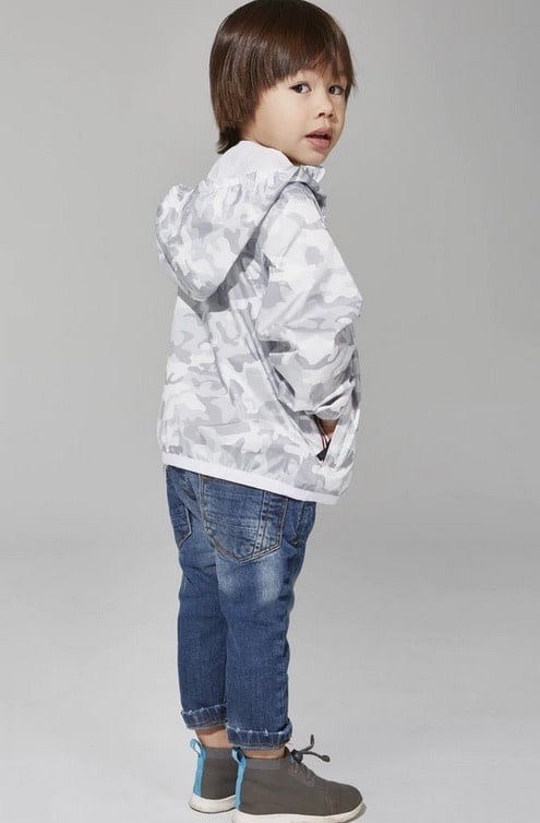O8 Kids White Camo Full Zip Light Packable Rain Jacket